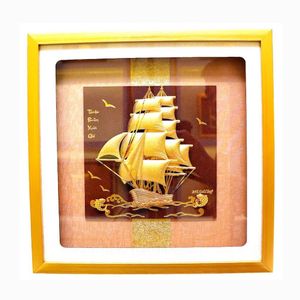 Tranh Thuyền Buồm Mạ Vàng 30x30cm — Biểu Tượng Tài Lộc Và Thuận Buồm Xuôi Gió
