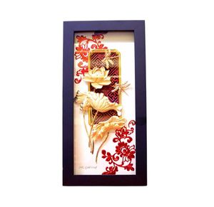 Tranh Hoa Sen Mạ Vàng 24k 13x26cm