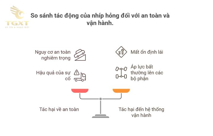 Hình ảnh liên quan đến tác hại của nhíp bị hỏng hoặc lắp sai cách trên xe tải.