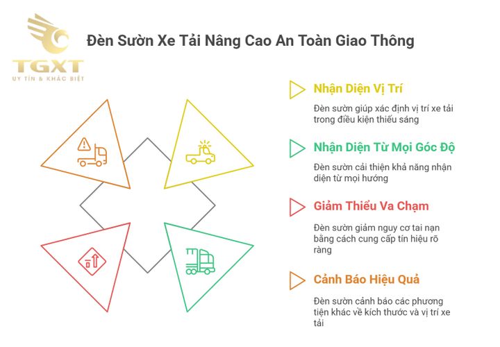 Đèn sườn cảnh báo xe tải tích hợp công nghệ LED, giúp nâng cao an toàn và nhận diện phương tiện trong điều kiện thiếu sáng.