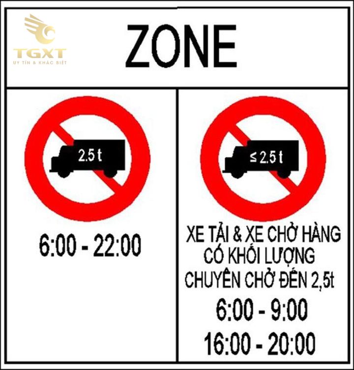 Biển cấm xe tải theo giờ tại thành phố lớn Việt Nam.
