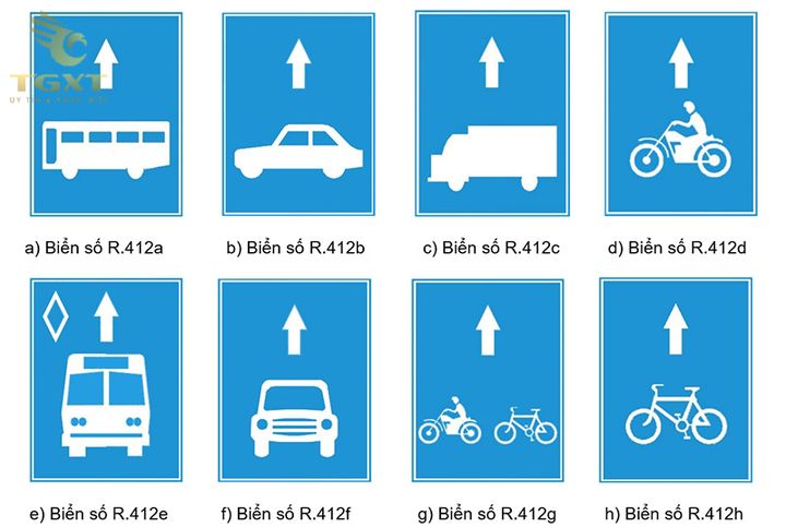 Biển báo làn đường dành cho xe tải với biểu tượng rõ ràng, nền xanh, hình chữ nhật, giúp phân luồng an toàn cho xe tải.
