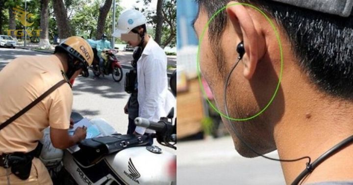 Xe tải chạy trên đường với cảnh báo đeo tai nghe khi lái xe.