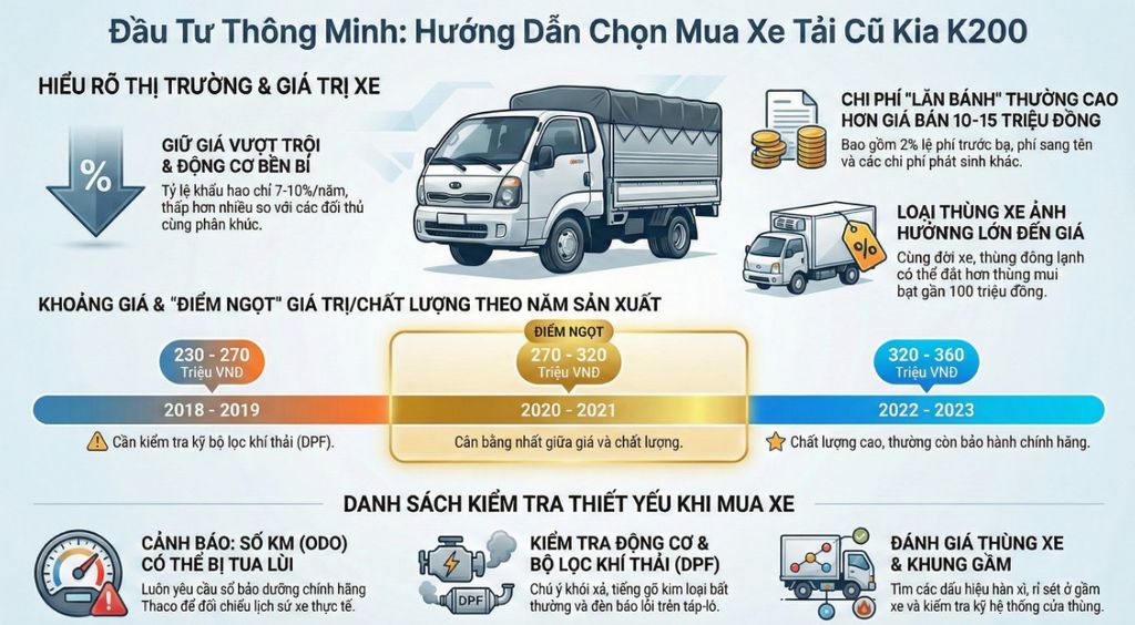 Giá xe Kia K200 cũ tháng 01/2026: Bảng giá chi tiết