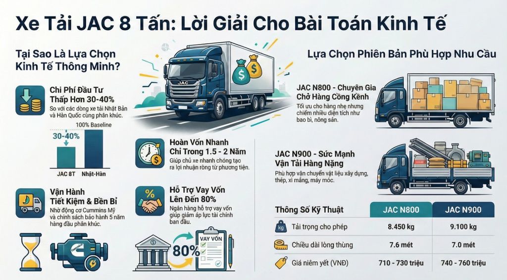 Bảng giá xe tải JAC 8 tấn tháng 01/2026 mới nhất